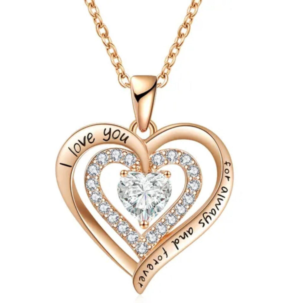 Sterling Silver Heart & Zircon Pendant 'I love you'