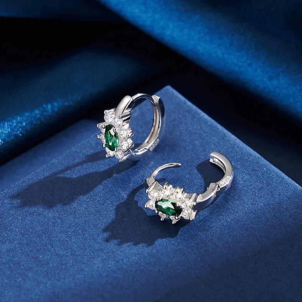 Emerald Green White Gold Plated Earrings