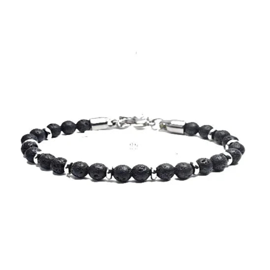 Stainless Steel Lava Rock beaded Men's Bracelet