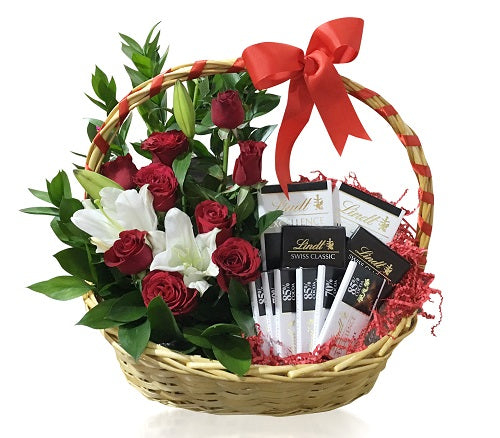 Roses and Lindt in a Basket