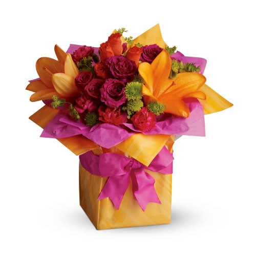 Red And Yellow Flowers Gift Box