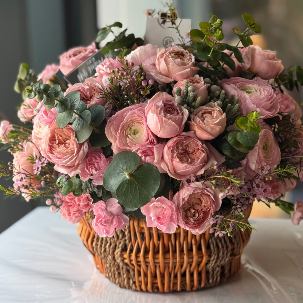 Pink Peonies Basket (Small)