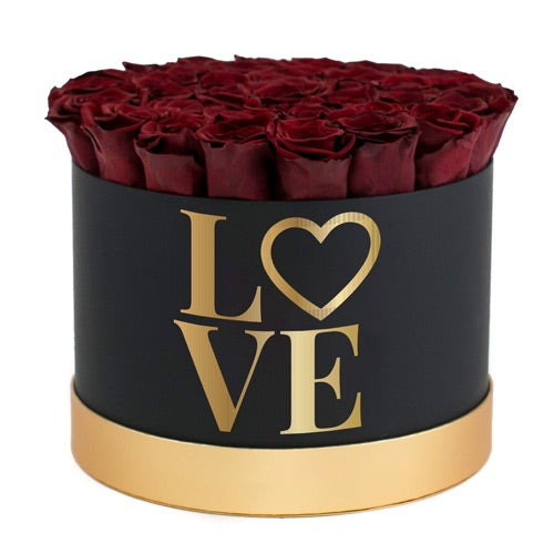 â€˜LOVE' Red Roses Round Box