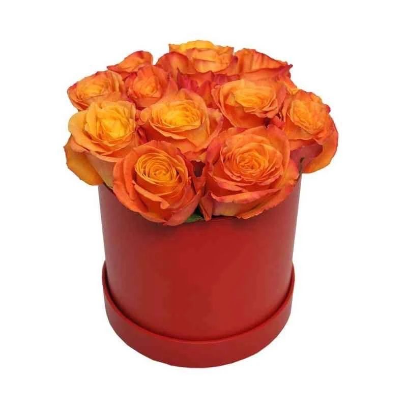 12 Korean Orange Roses Round Box