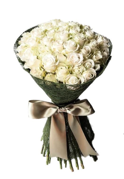 48 White Roses Round Bouquet (48 Roses)