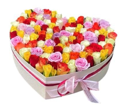 Roses Rainbow Heart Box (48 Roses)
