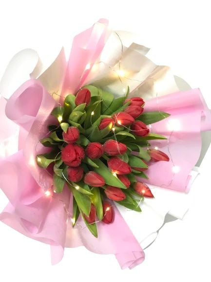 Holland Tulips Fairy Lights Bouquet (10 tulips)