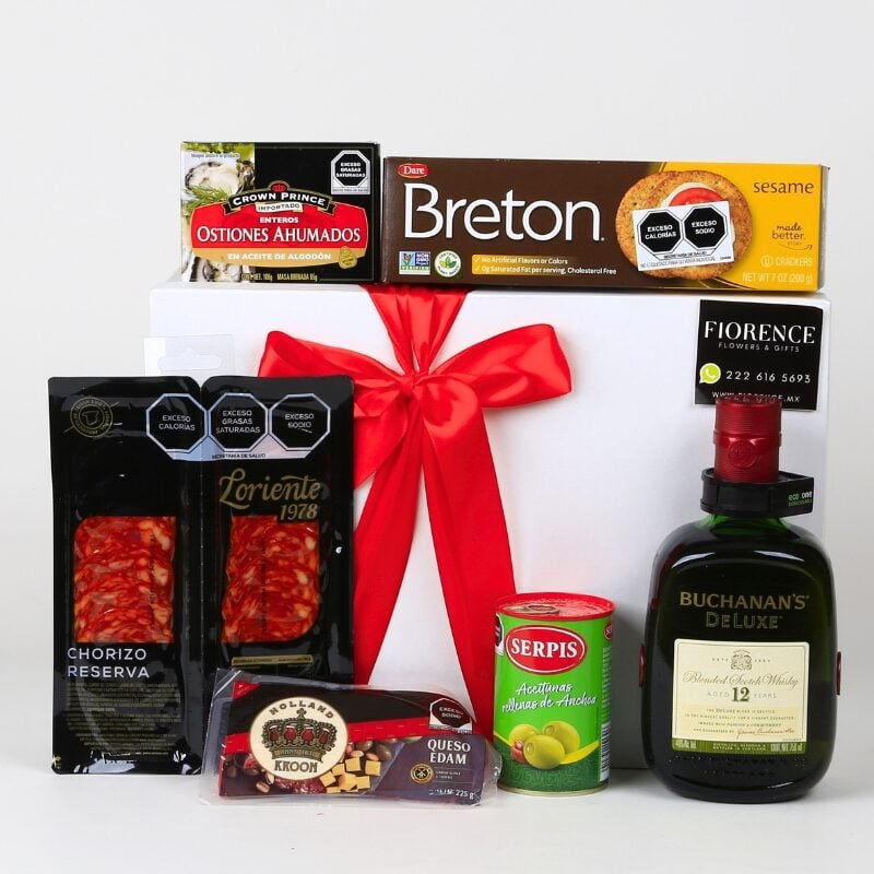 Gift Box with Whiskey and Gourmet Snacks