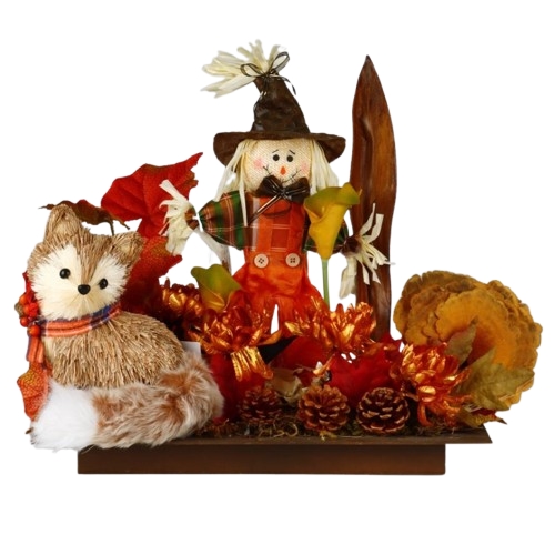 Fall Centerpiece with Fox Puppy & Scarecrow