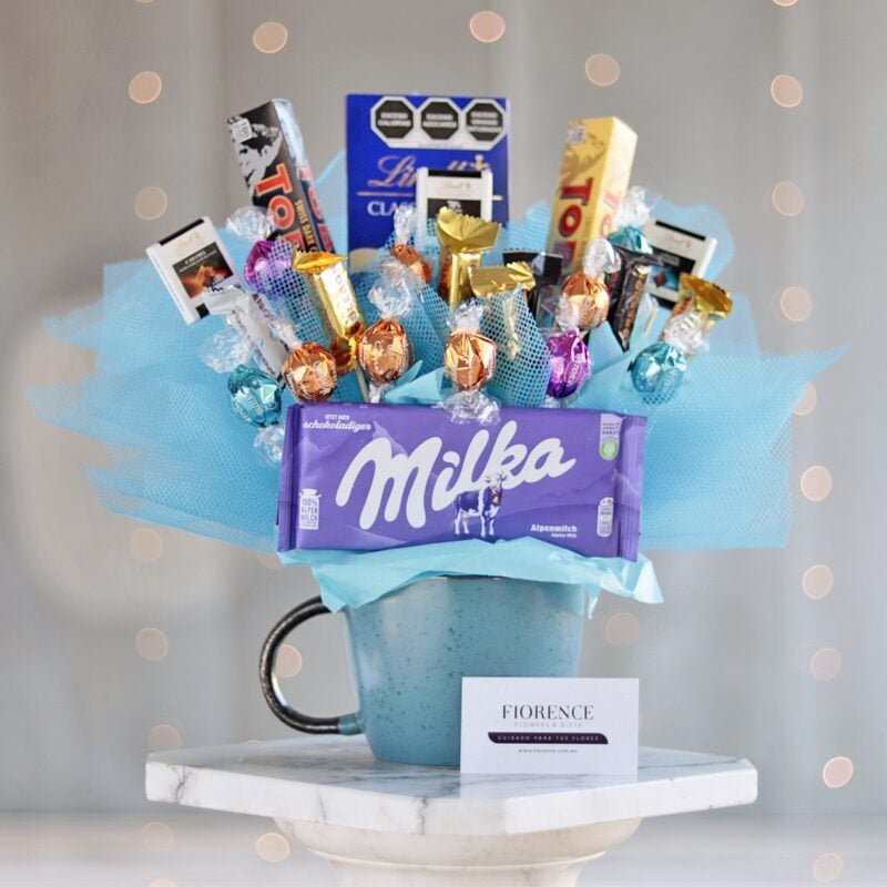 Candy Bouquet with Chocolates in a Large Ceramic Mug