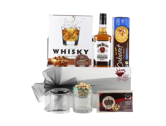 Special Jim Beam Whisky with Accessories Case, Cheese and Gourmet Snacks