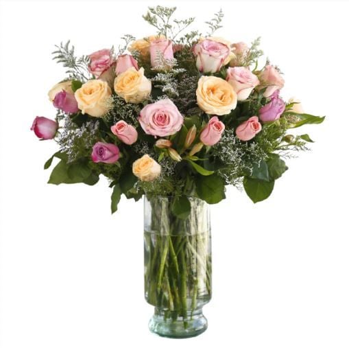Two Dozen Pink Roses in Vase - Arrangement with 24 Roses