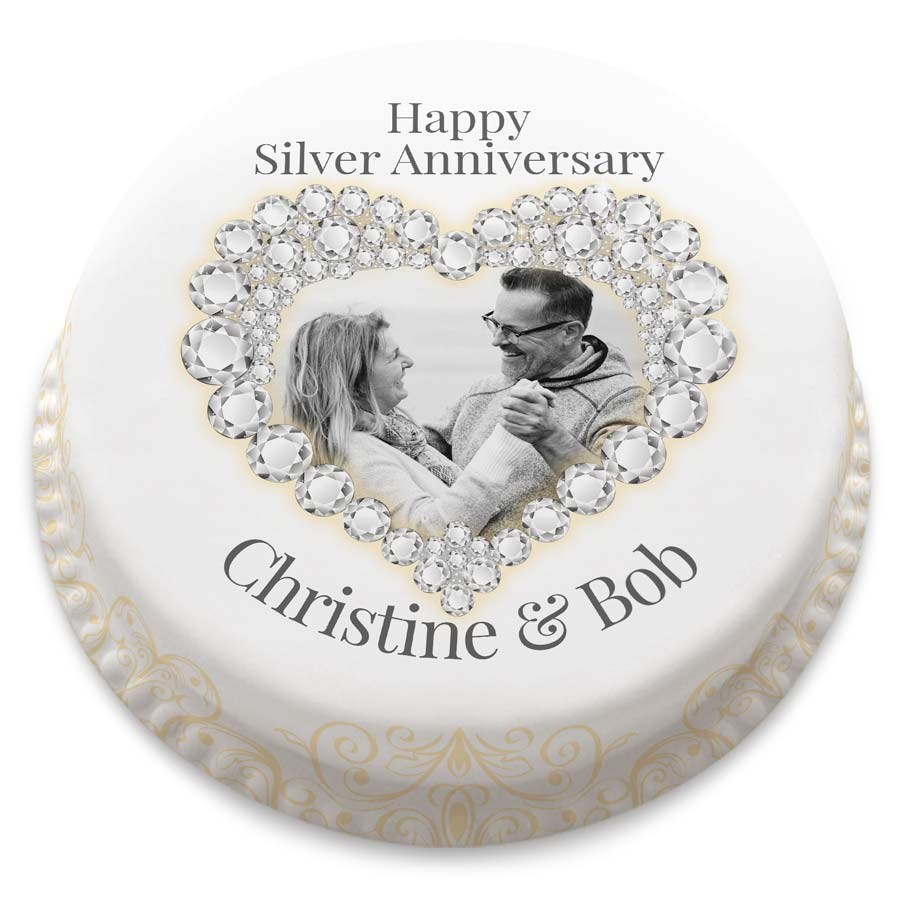 Silver Wedding Anniversary Cake (Small Party Cake (Serves 10-12))