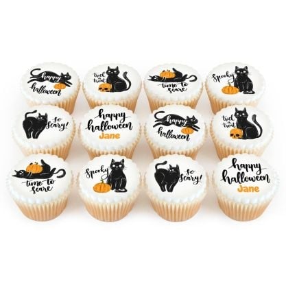 12 Halloween Cat Cupcakes