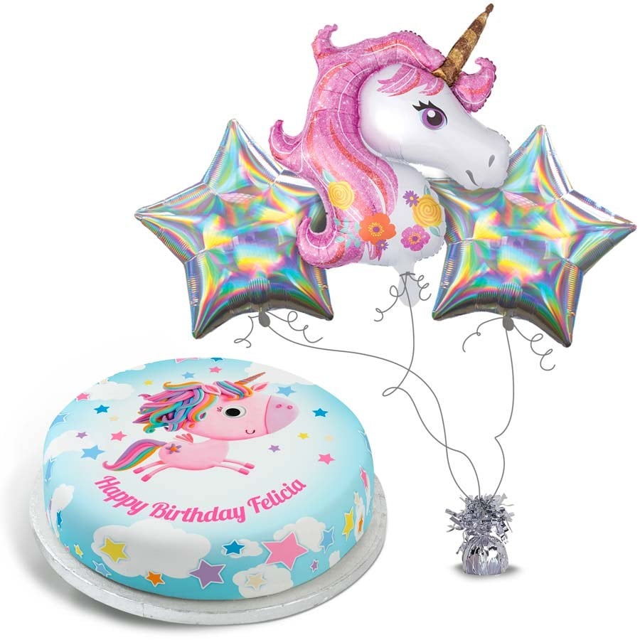 Glitzy Silver Unicorn Gift Set (Small Cake Set (L) Serves 10)