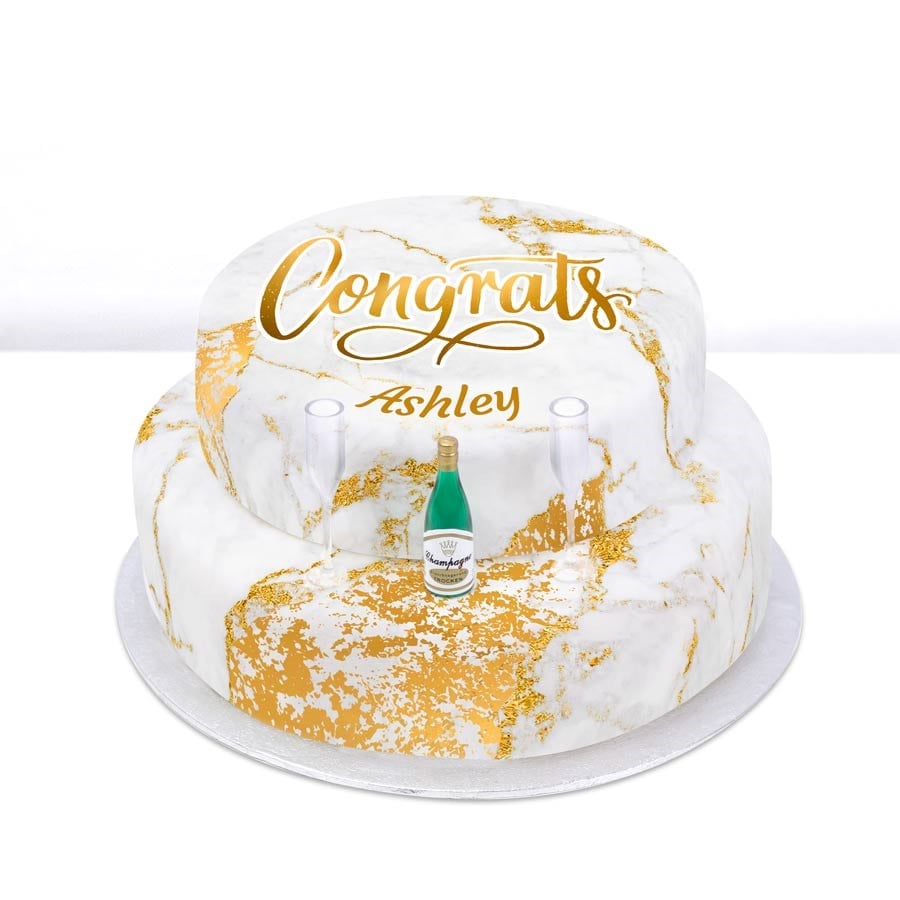 Tiered Champagne Congrats Cake (Single Tier (L) (Serves 10))