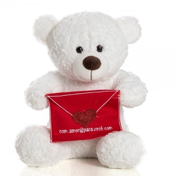 Stuffed Bear 30 Cm Sitting - White Love Letter