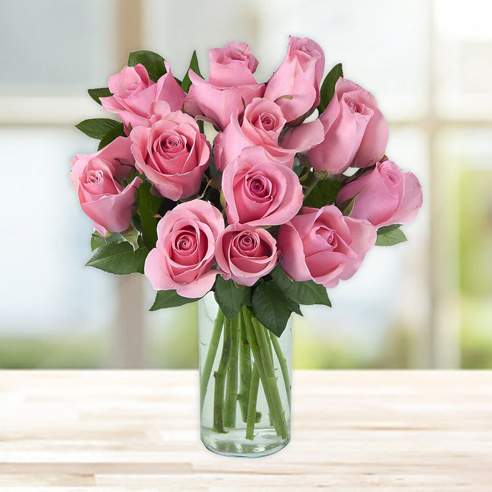 Vase of 12 Pink Roses