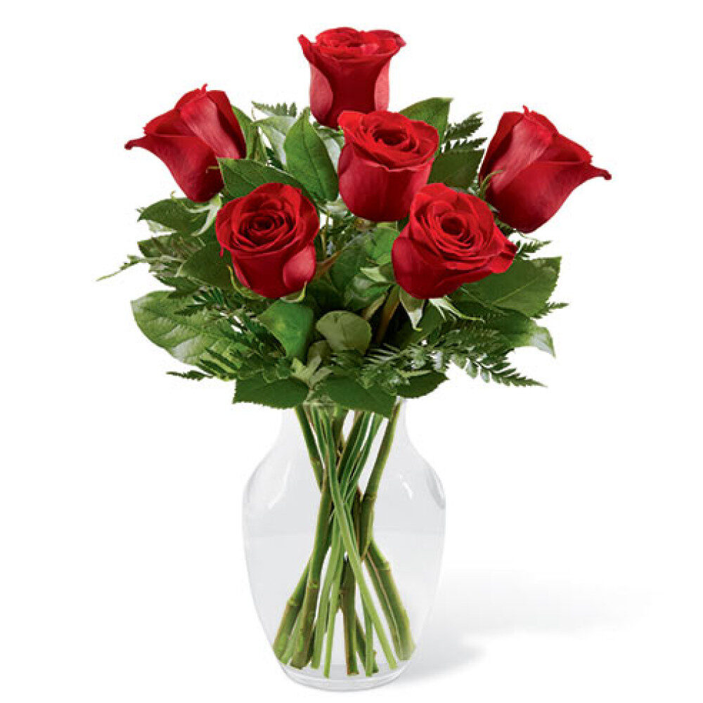 Vase of 6 Red Roses