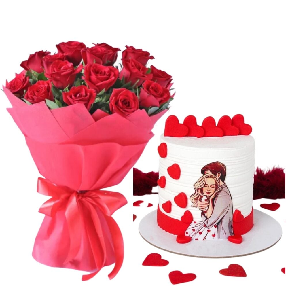 Be mine 3D Cake & Flowers