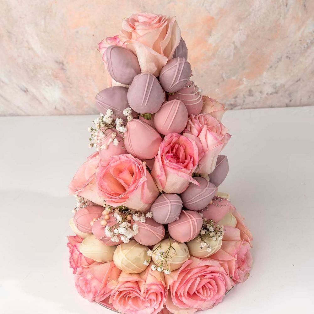 Chocolate Strawberries and Roses Tower