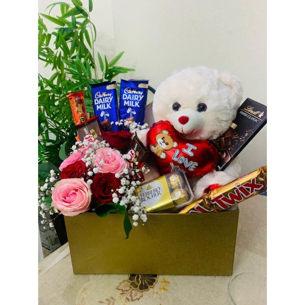 Couple Teddies and Chocolates