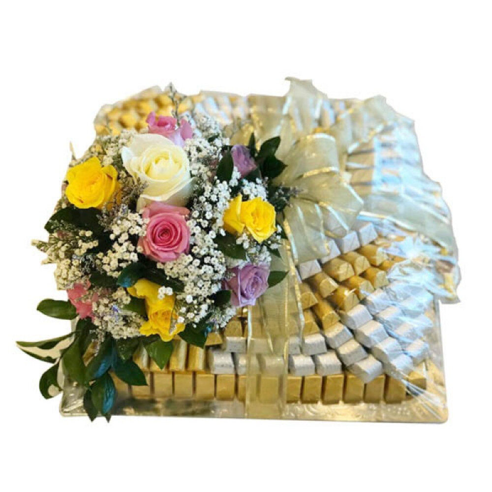 Chocolate & Flowers Tray Arrangement
