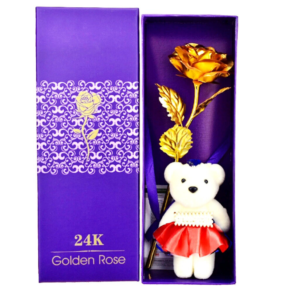 Gold Foil Plated Rose & Teddy