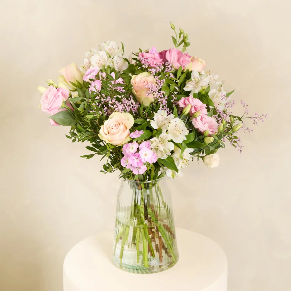 An elegant bouquet of pink and white flowers