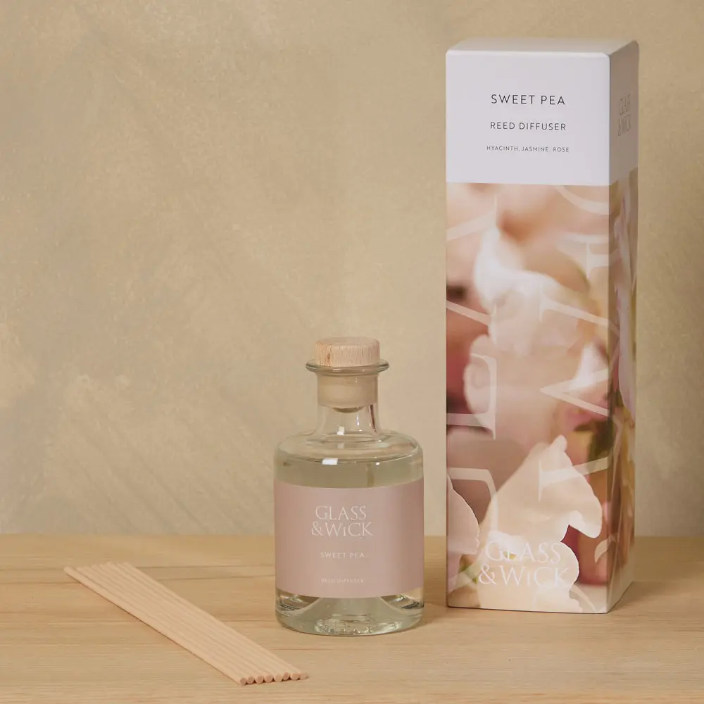Glass and Wick Sweet Pea Reed Diffuser