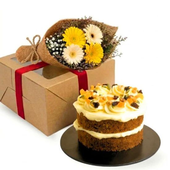 Gourmet Sourdough Carrot Walnut Cake and Flowers