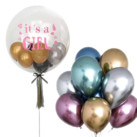 Baby Girl Bubble - Floating Balloons Bouquet