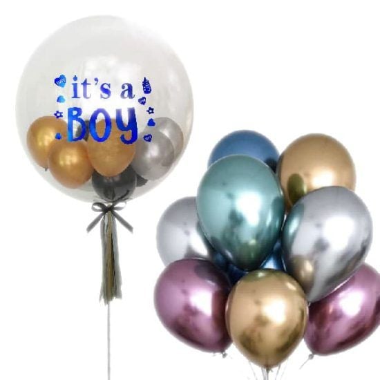 Baby Boy Bubble - Floating Balloons Bouquet