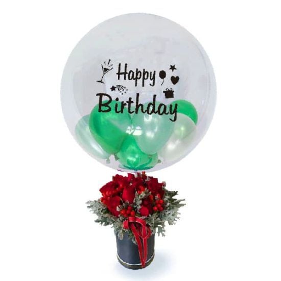 Birthday Blooming - Balloon & Rose Bouquet (Birthday Blooming - Bubble Balloon Bouquet - 6 Roses)