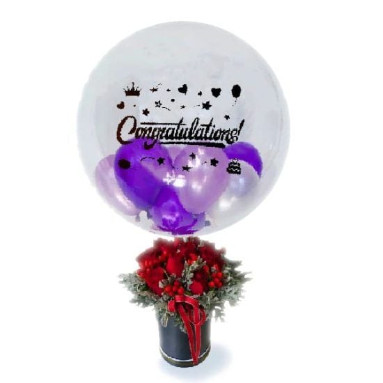 Congrats Blooming - Balloon & Rose Bouquet (Congrats Blooming - Bubble Balloon Bouquet - 6 Roses)