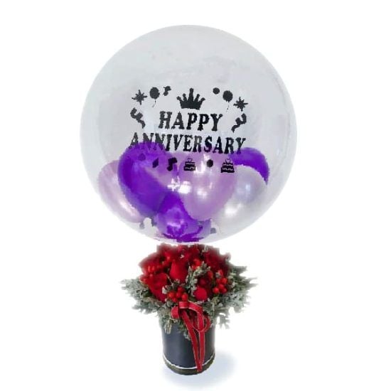 Anniversary Blooming - Balloon & Rose Bouquet (Anniversary Blooming - Bubble Balloons Bouquet - 6 Roses)