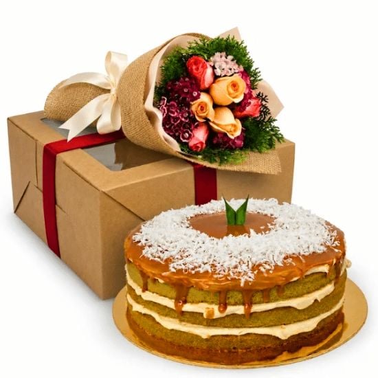 Rosy Pandan Gula Melaka Buttercream Cake & Flowers