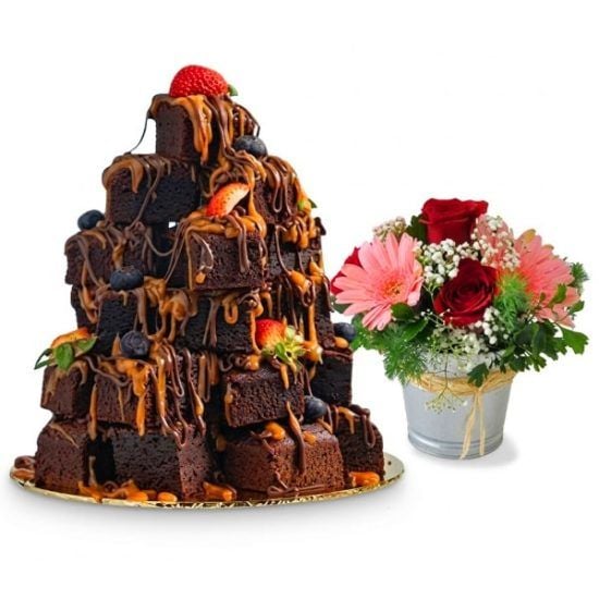 Fudgy Chocolate - Brownie Tower & Flowers