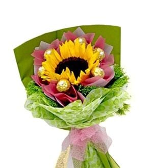 Orly Ode - Flowers & Chocolate Bouquet (Orly Ode - 1 Sunflower and 8 Rochers - Chocolate Bouquet)