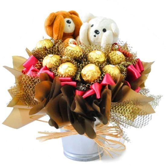 Rocher Pot - Ferrero Rocher Bouquet (Rocher Pot - 8 Rocher 2 Bears - Chocolate Gift)