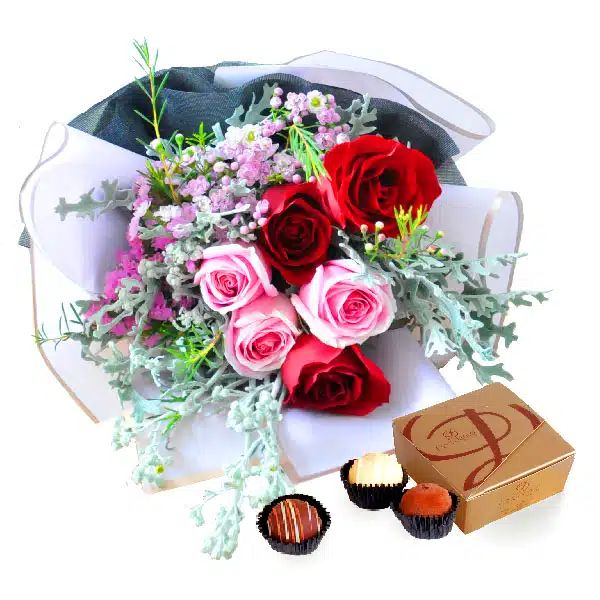 Sweet Rosy – Flower Bouquet & Chocolate Gift