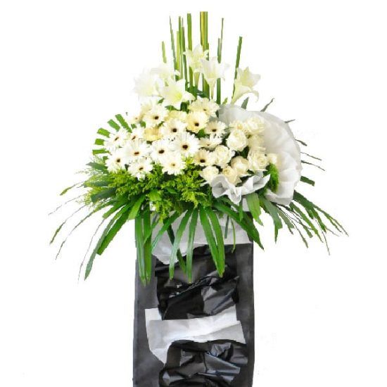 White Topiary - Condolence Flower Funeral Wreath