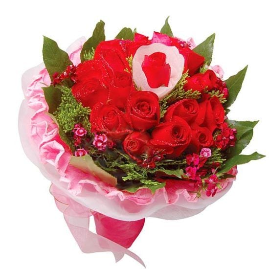 Single Heart - Roses Flower Bouquet (Single Heart - 12 stalks Rose Flower Bouquet)