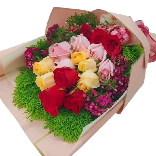 Blush Medley - Mixed Roses Flower Bouquet