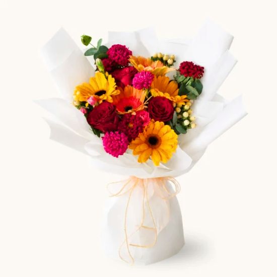 Golden Fiesta - Gerbera Roses Flower Bouquet
