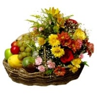 BASKET OF PREMIUM FRUITS AND FLOWERS