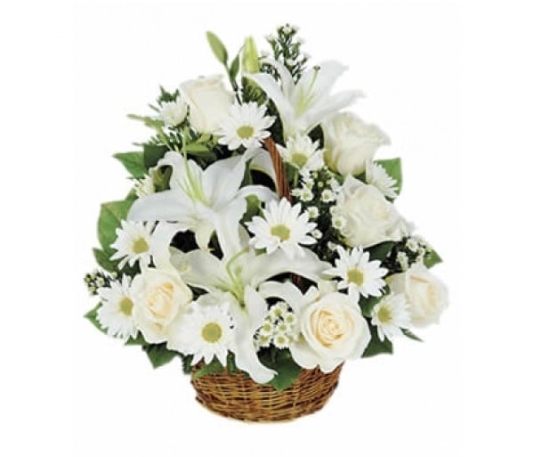 basket of white seasonal flowers