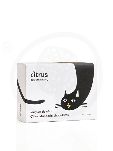 Dark chocolate "langues de chat" with Chios mandarin filling "Citrus" 188g