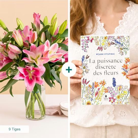A bouquet of lilies and the book "The Discreet Power of Flowers" (Normal)