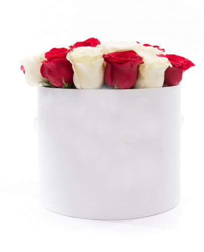 Box With Red And White Roses
